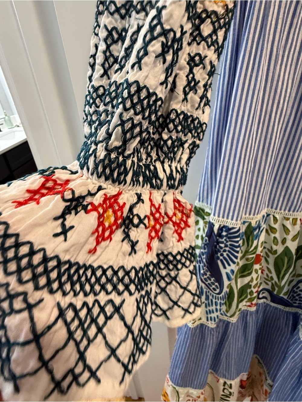 FARM Rio Blue and White Striped Embroidered Tiered Maxi Dress - Picture 4 of 5
